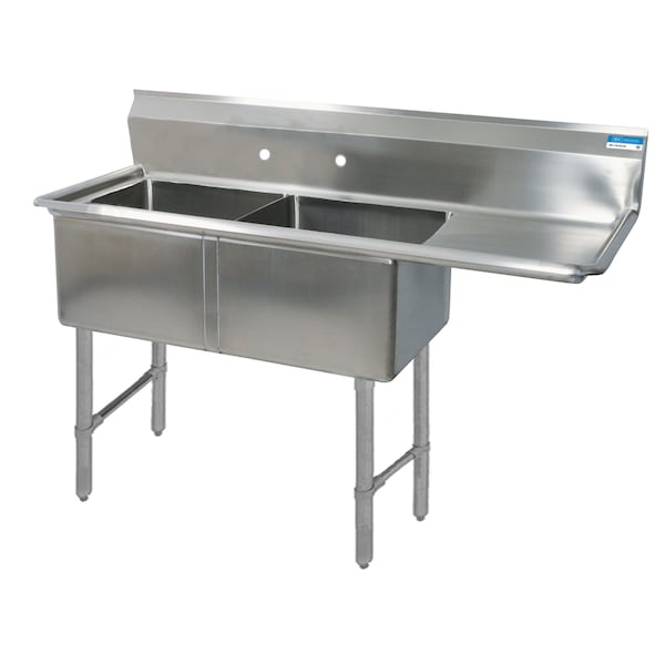 Bk Resources Two Compartment Sink 16 Gauge 18 in x 18 in, 2, 2, Free Standing, Stainless Steel BKS6-2-18-14-18RS - main